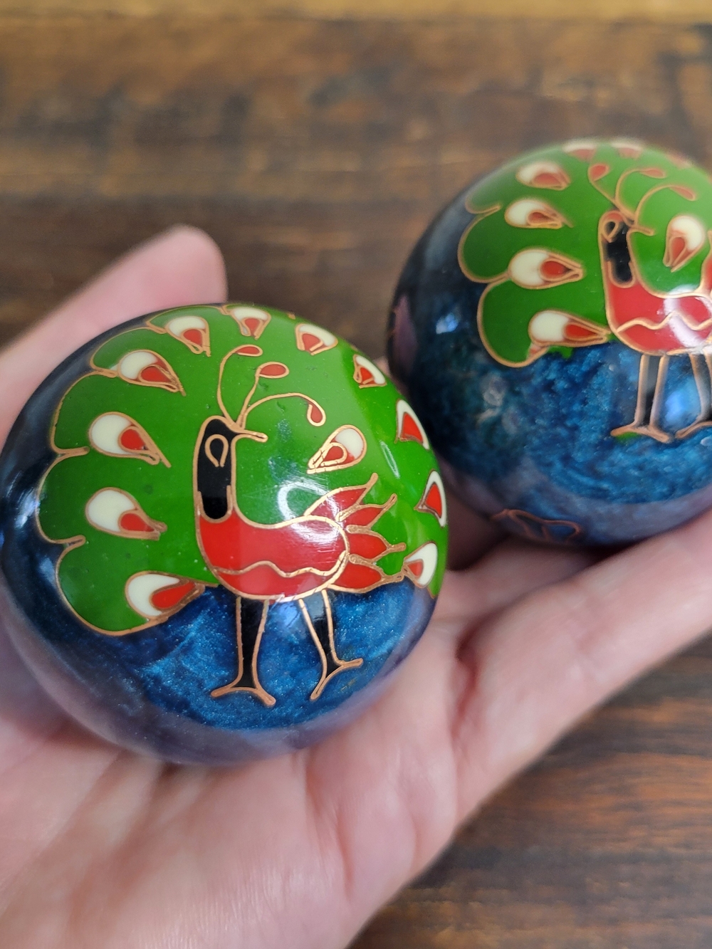 Peacock Baoding Balls Chinese Meditation Chime Health Balls Set of 2